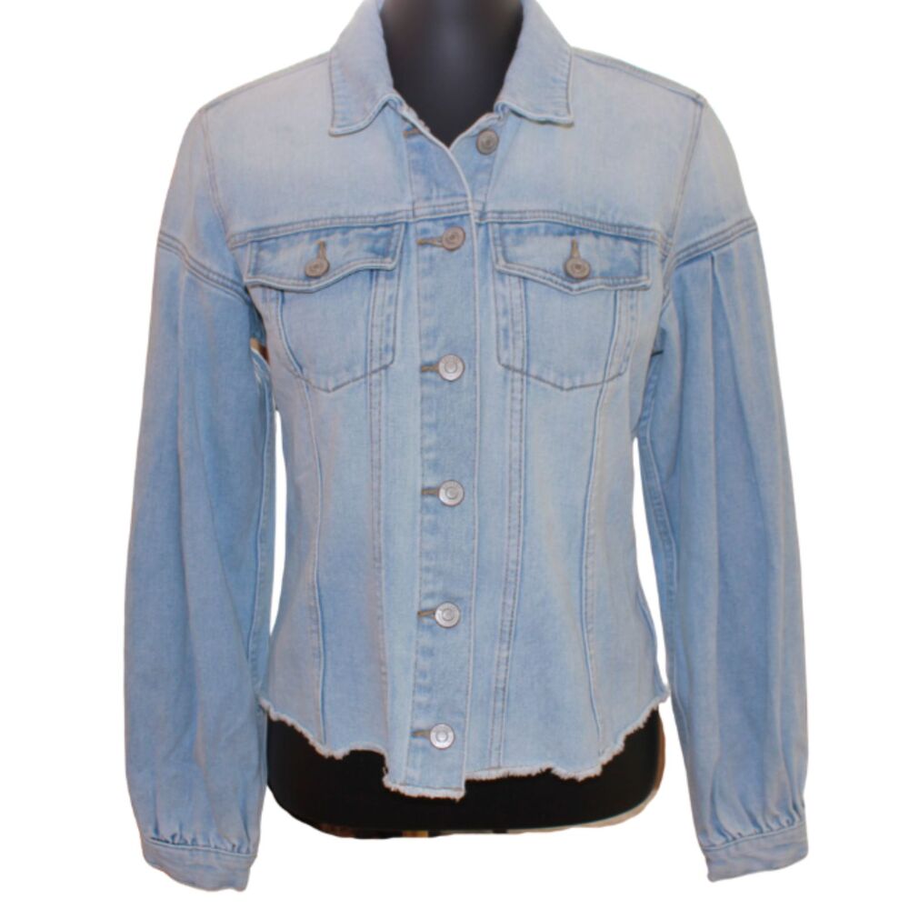 Shyanne Light Wash Cropped Denim Jacket Puff Sleeve Western Small